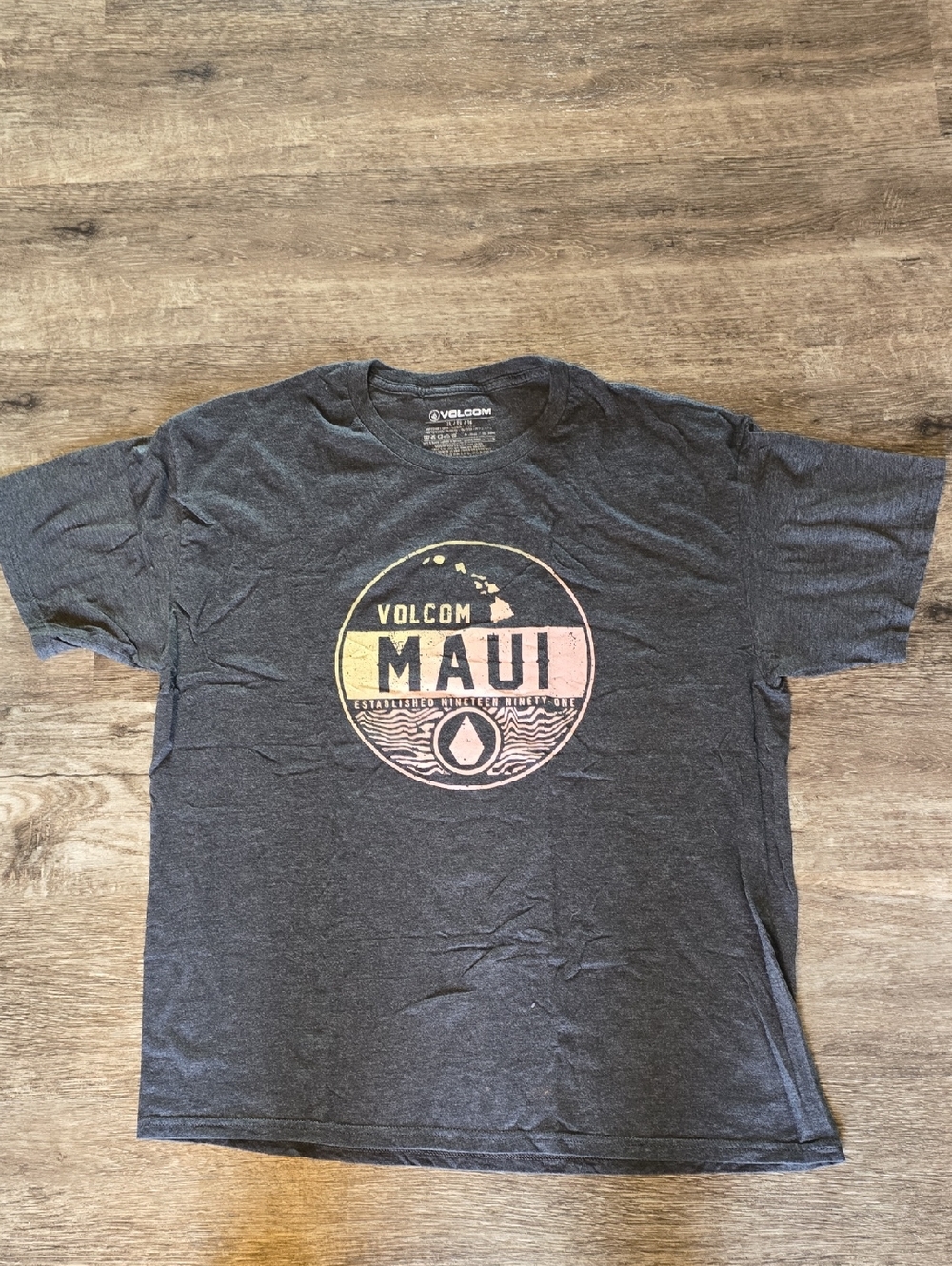 Volcom Maui Graphic Tee - Charcoal with Yellow & Pink Accents
